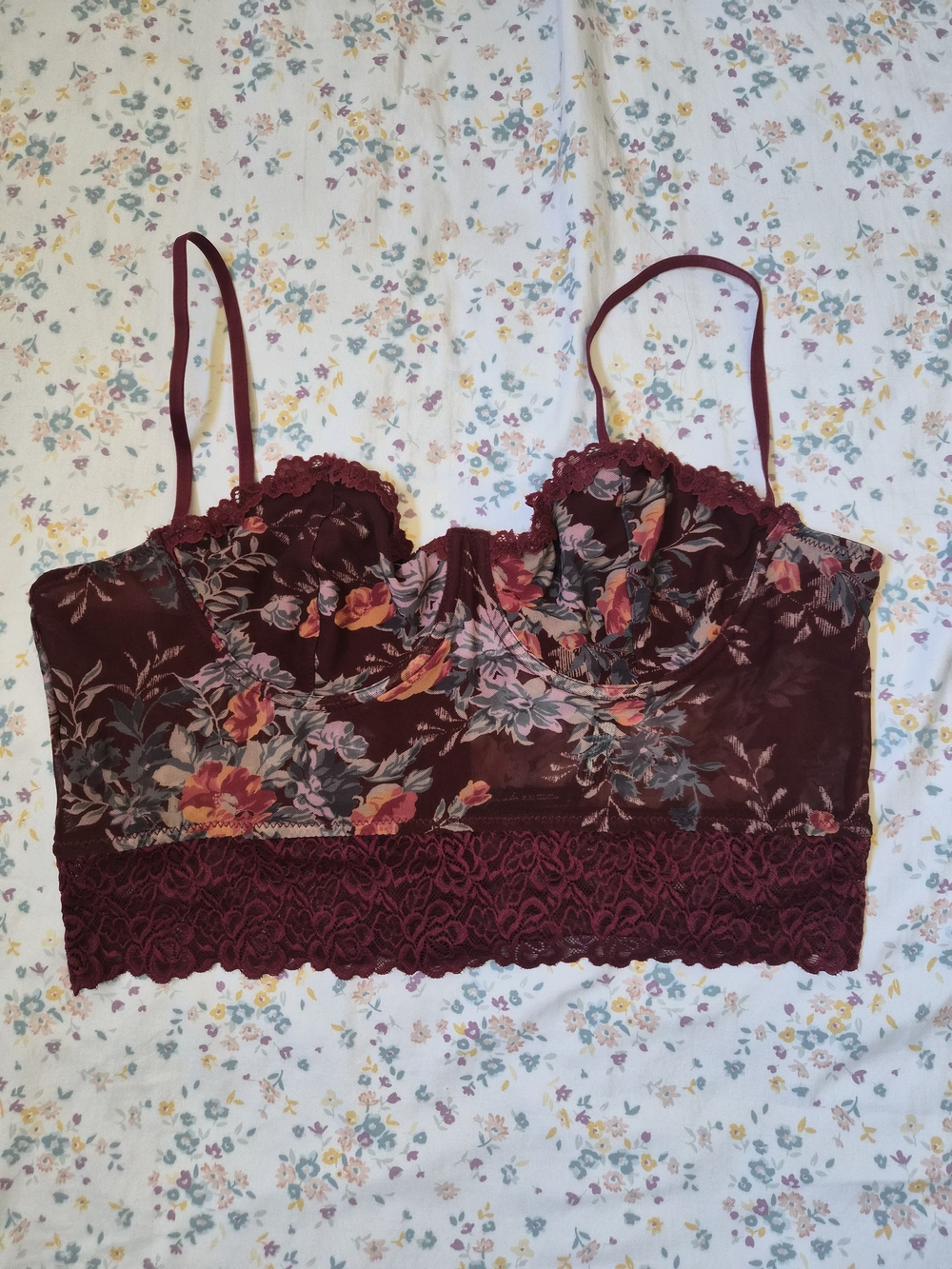 Urban Outfitters Burgundy Floral Lace Bralette